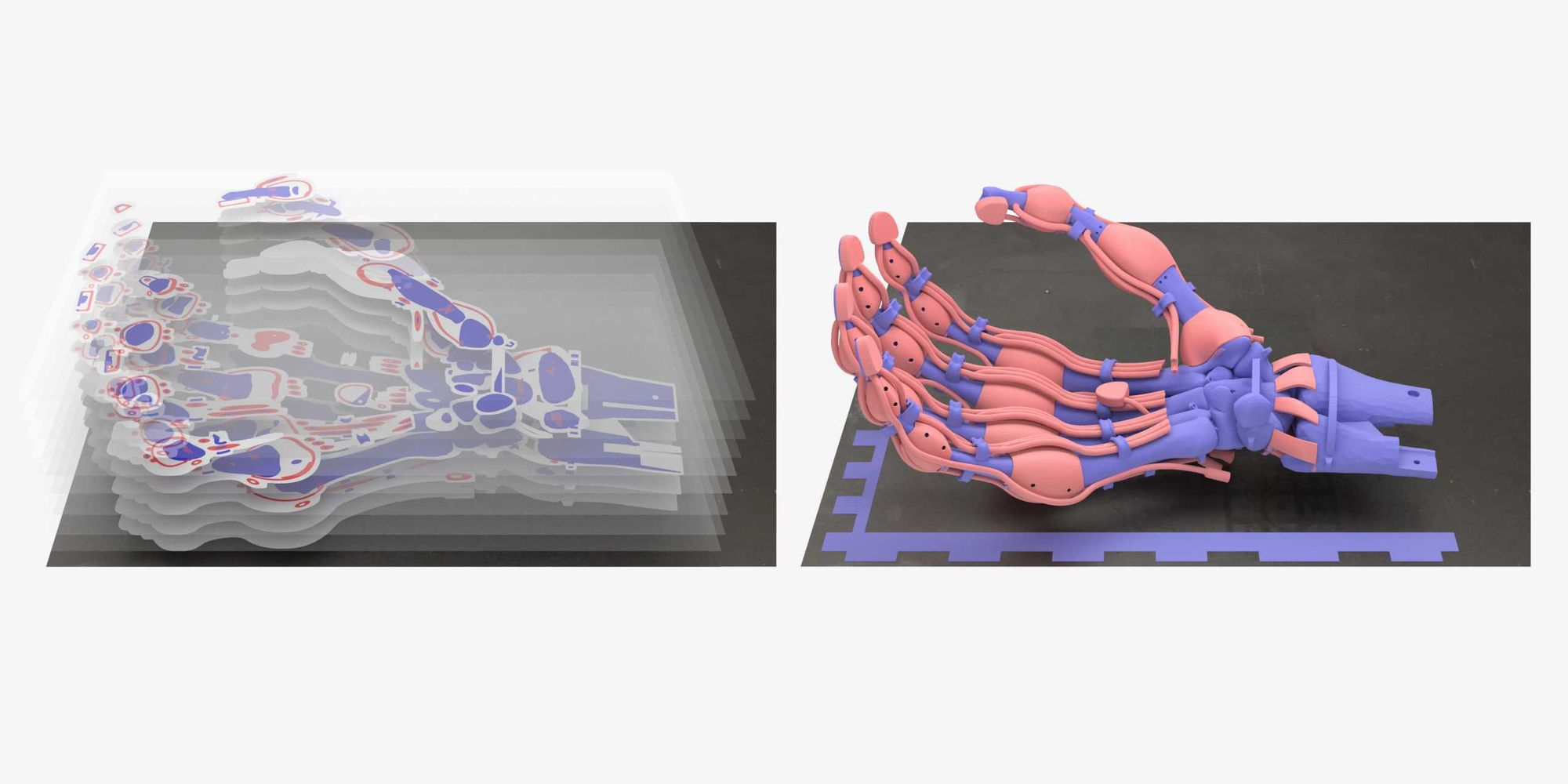 Creation process of a hand being printed