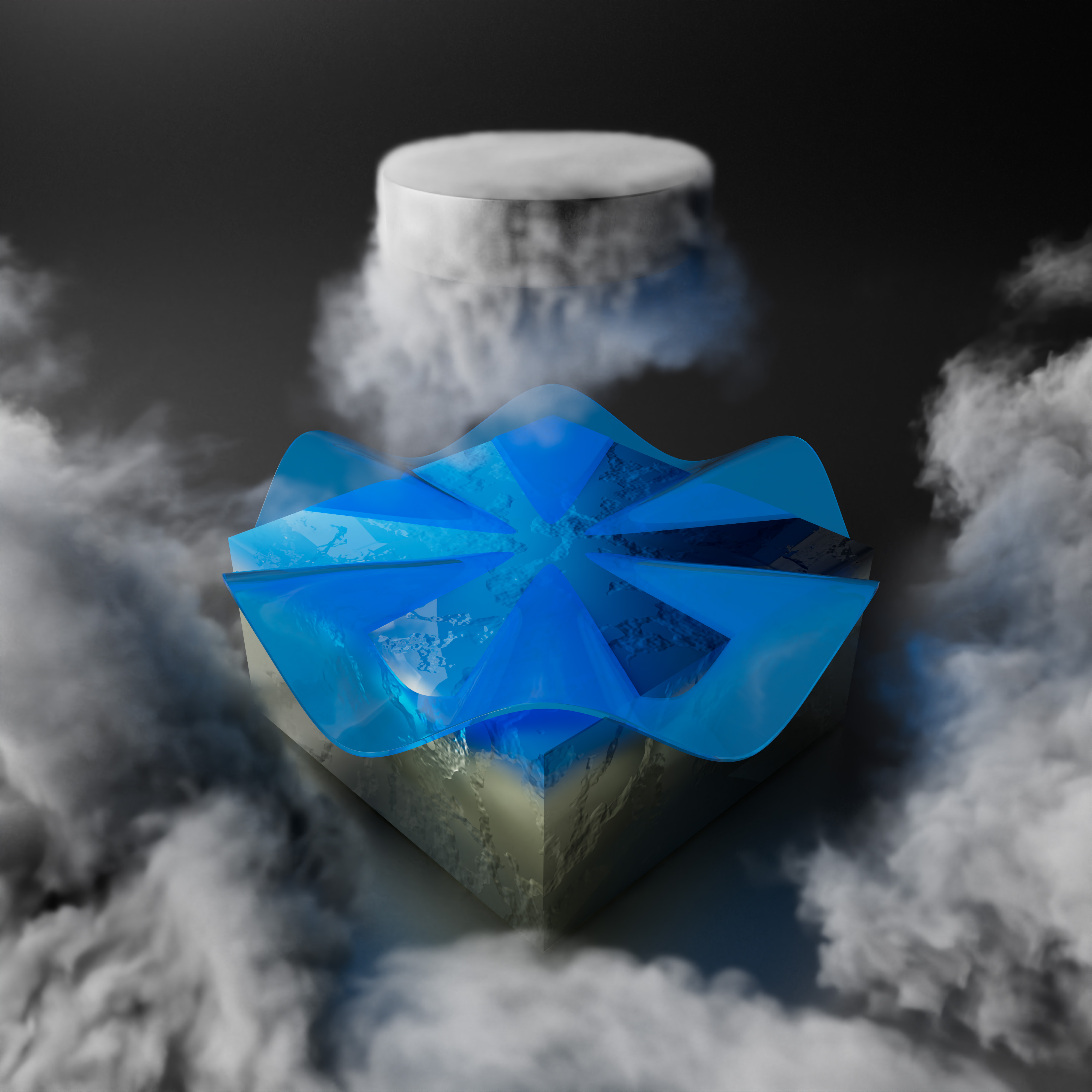 The material PtBi₂ (lower metallic block) has a superconducting top surface (blue). Where the electrons in this surface pair up, indicated by the height of the blue wave, they move without resistance. Just like other superconductors, this allows PtBi₂ to levitate a magnet above its surface (floating disc). Curiously, there are six directions along which electrons are unable to pair up, making PtBi₂ a superconductor unlike any other.